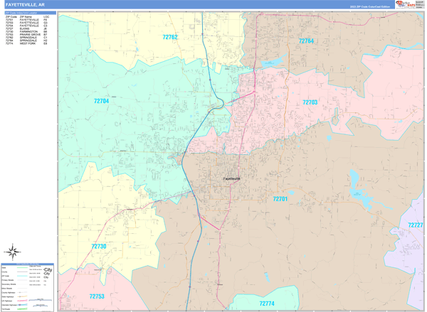 Fayetteville City Wall Map Color Cast Style