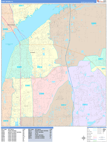 Fort Myers Florida Wall Map (Color Cast Style) by MarketMAPS - MapSales