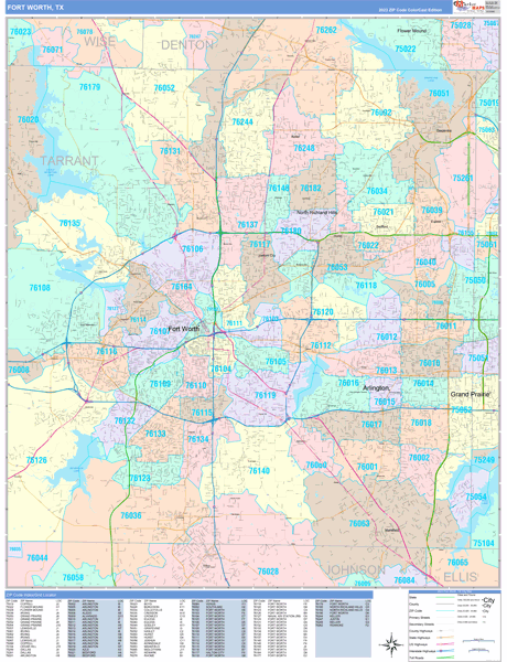 Fort Worth Texas Wall Map (Color Cast Style) by MarketMAPS - MapSales