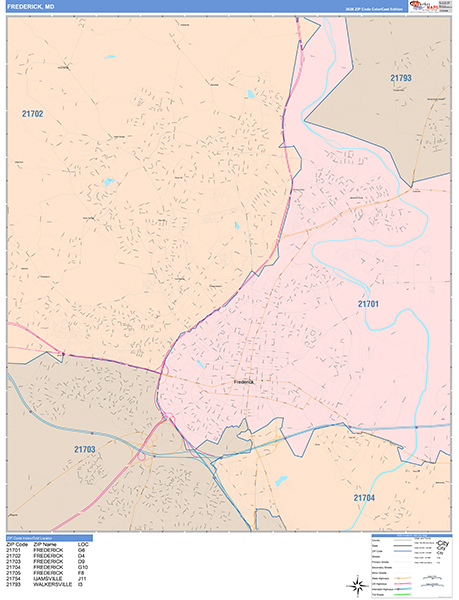 Frederick Wall Map Color Cast Style