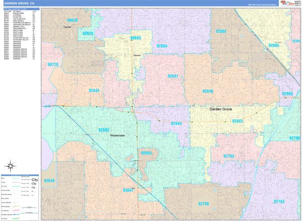 Garden Grove California Wall Map (Color Cast Style) by MarketMAPS ...