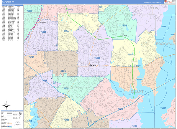 Garland City Wall Map Color Cast Style