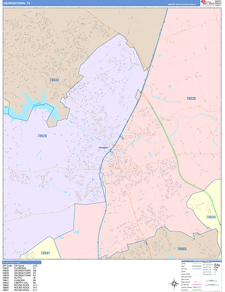 Georgetown City Wall Map Color Cast Style