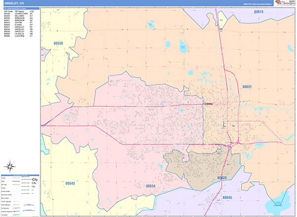 Greeley City Wall Map Color Cast Style