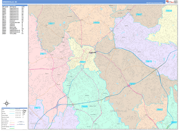 Greenville City Digital Map Color Cast Style