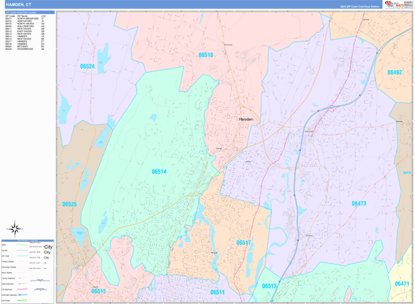 Hamden City Digital Map Color Cast Style