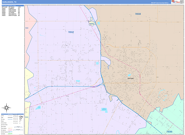 Harlingen, TX Zip Code Map