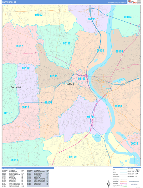 Hartford City Digital Map Color Cast Style