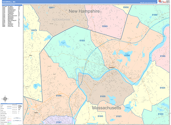 Haverhill City Wall Map Color Cast Style