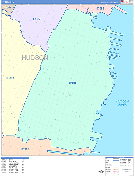 Hoboken, NJ Zip Code Map