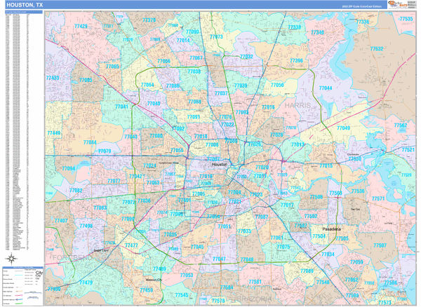 Houston City Wall Map Color Cast Style