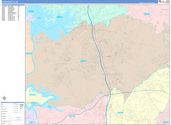 Huntersville City Digital Map Color Cast Style