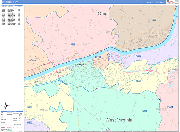Huntington, WV Zip Code Map
