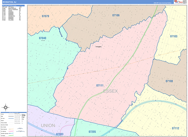 Irvington, NJ Zip Code Map