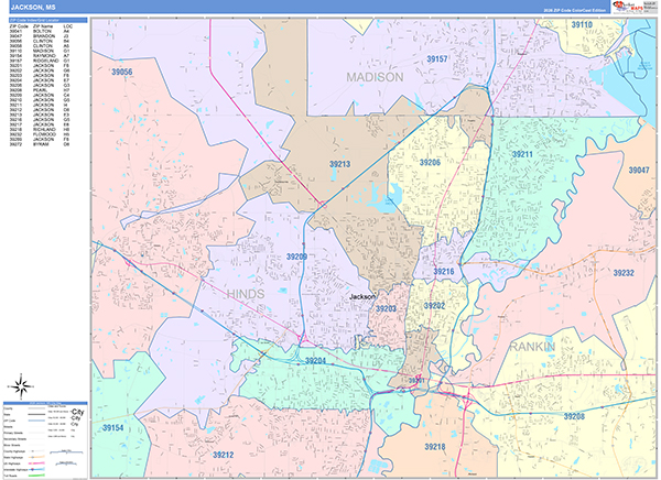 Jackson City Wall Map Color Cast Style