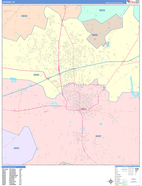 Jackson City Wall Map Color Cast Style