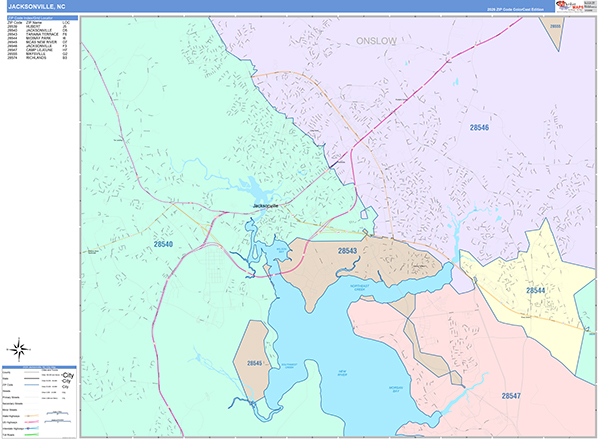 Jacksonville City Wall Map Color Cast Style