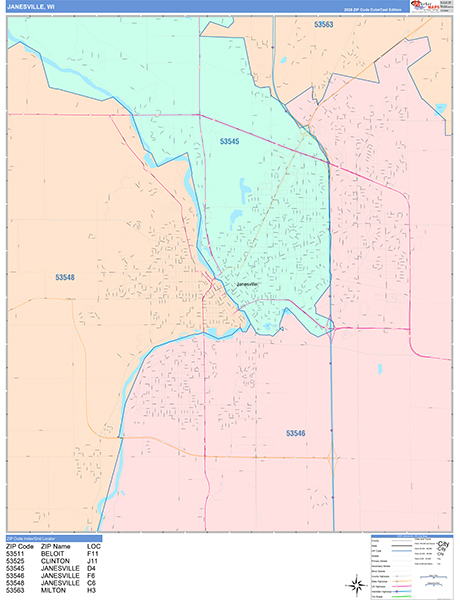 Janesville, WI Zip Code Map