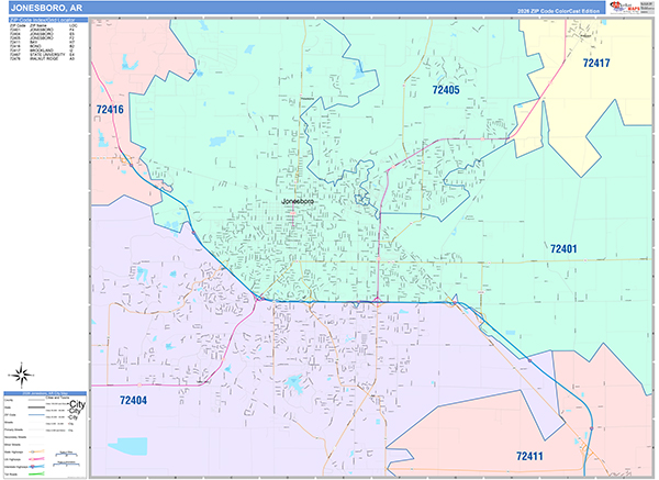 Jonesboro City Wall Map Color Cast Style