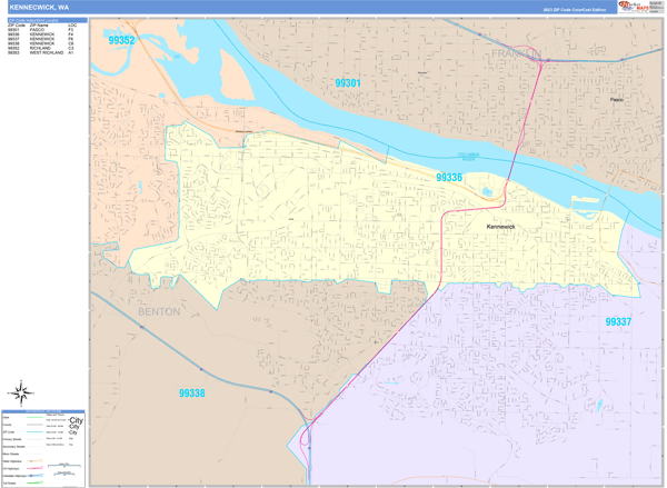 Kennewick City Wall Map Color Cast Style