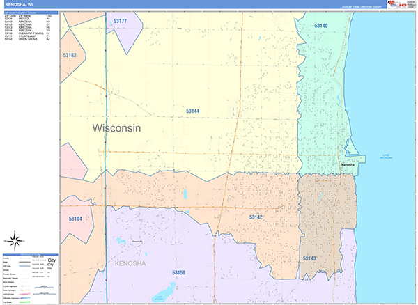 Kenosha, WI Zip Code Map