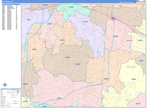 Kettering, OH Zip Code Map