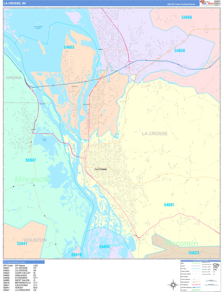 La Crosse Wisconsin Wall Map (Color Cast Style) by MarketMAPS - MapSales