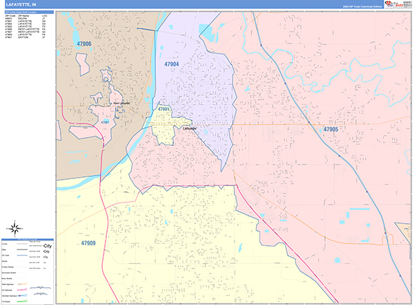 Lafayette, IN Zip Code Map