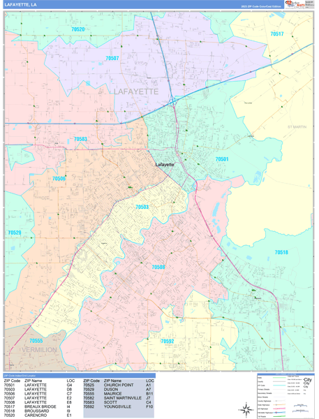 Lafayette City Digital Map Color Cast Style