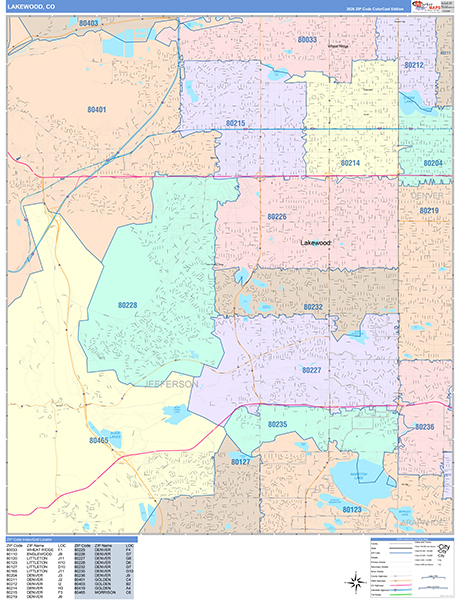 Lakewood City Wall Map Color Cast Style