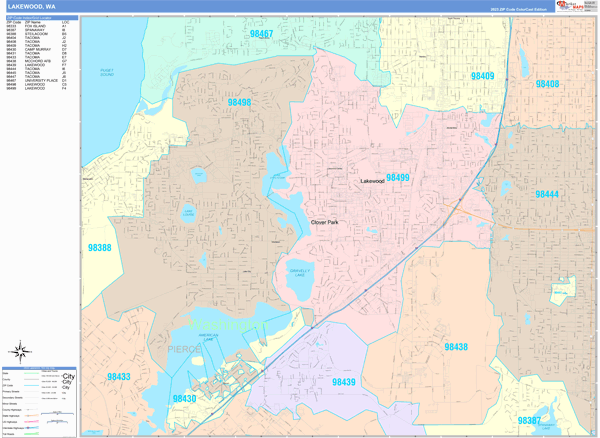 Lakewood City Wall Map Color Cast Style