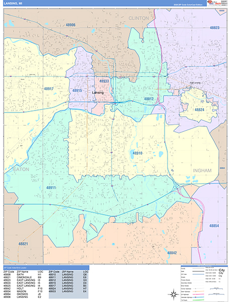 Lansing, MI Zip Code Map