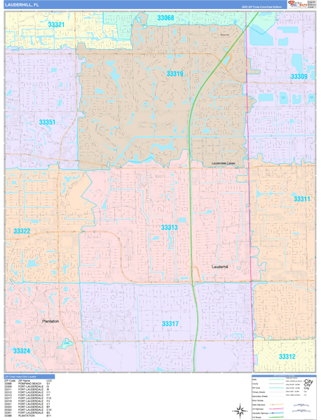 Lauderhill City Wall Map Color Cast Style