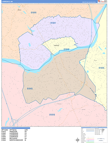 Lawrence City Wall Map Color Cast Style