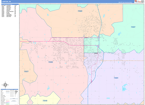 Lawton City Wall Map Color Cast Style