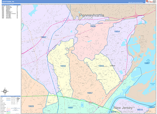 Levittown City Wall Map Color Cast Style