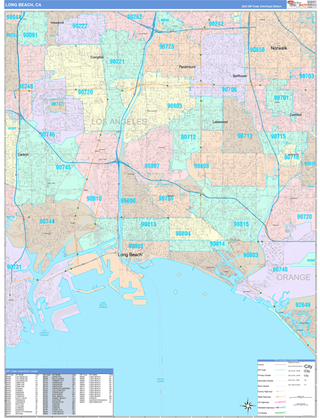 Long Beach California Wall Map (Color Cast Style) by MarketMAPS - MapSales