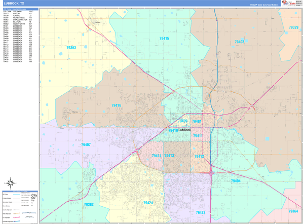 Lubbock City Digital Map Color Cast Style