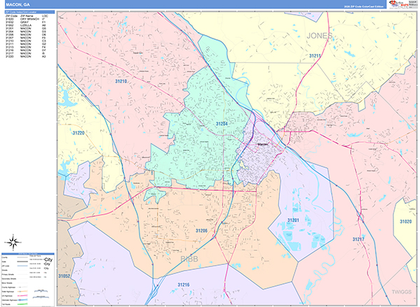 Macon, GA Zip Code Map