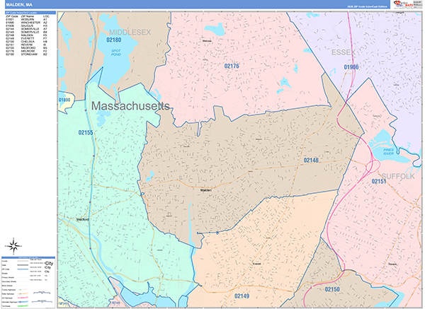 Malden, MA Zip Code Map