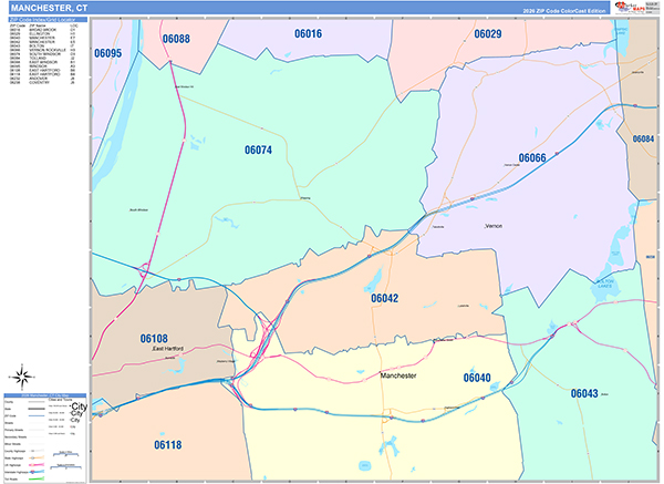 Manchester, CT Zip Code Map