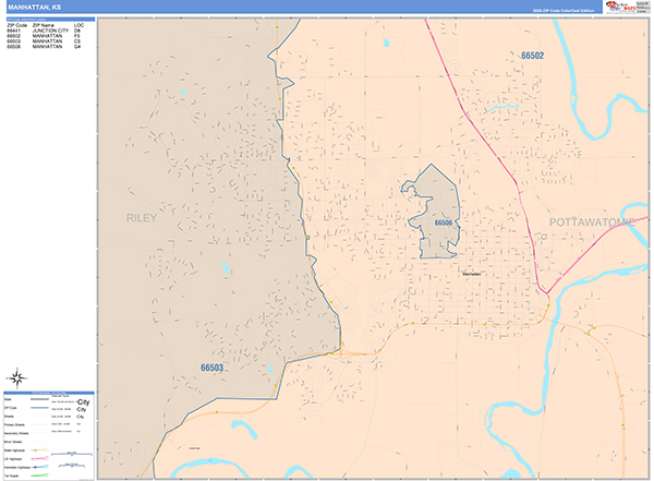 Manhattan City Wall Map Color Cast Style