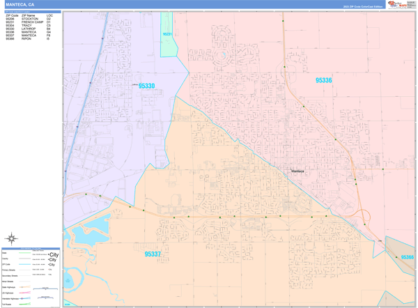 Manteca City Wall Map Color Cast Style