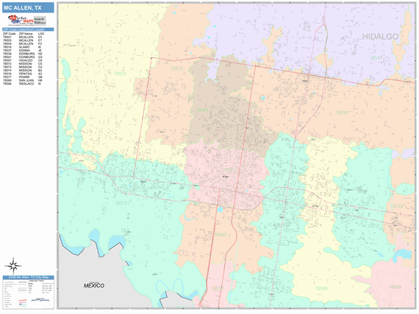 McAllen City Wall Map Color Cast Style
