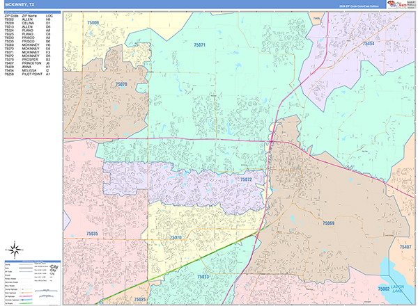 McKinney City Wall Map Color Cast Style