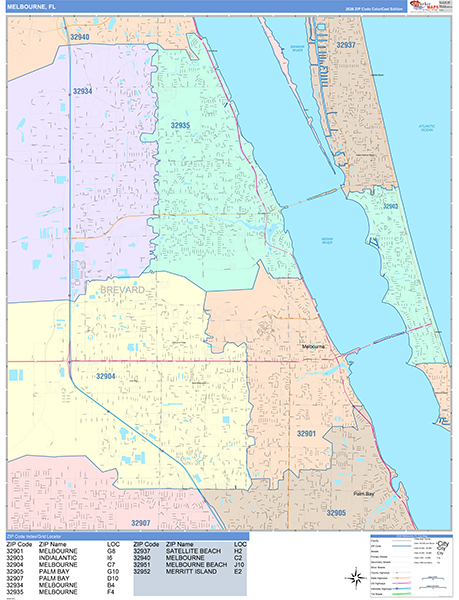 Melbourne City Wall Map Color Cast Style