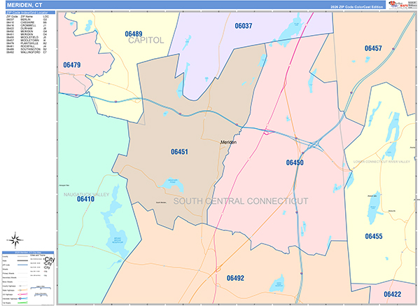 Meriden, CT Zip Code Map