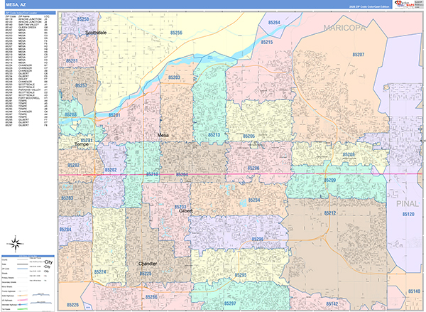 Mesa, AZ Zip Code Map