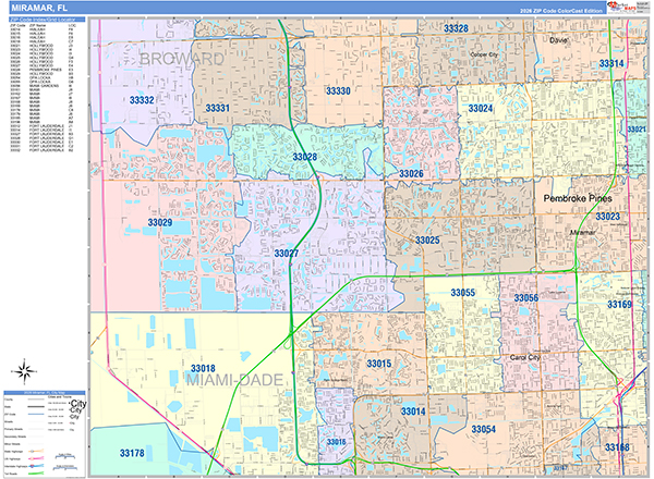 Miramar City Wall Map Color Cast Style