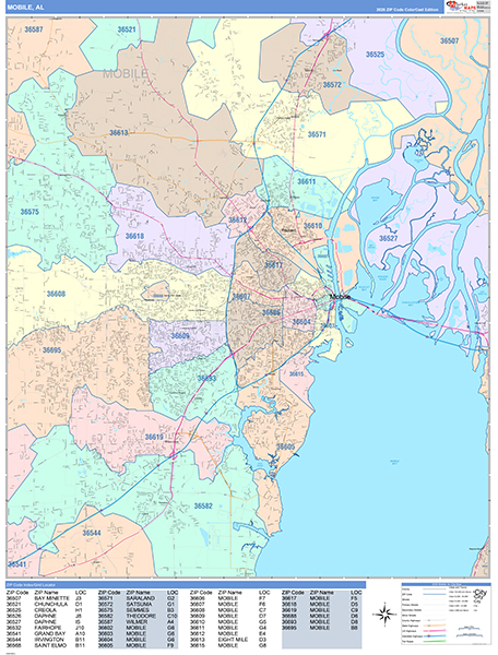Mobile, AL Zip Code Map
